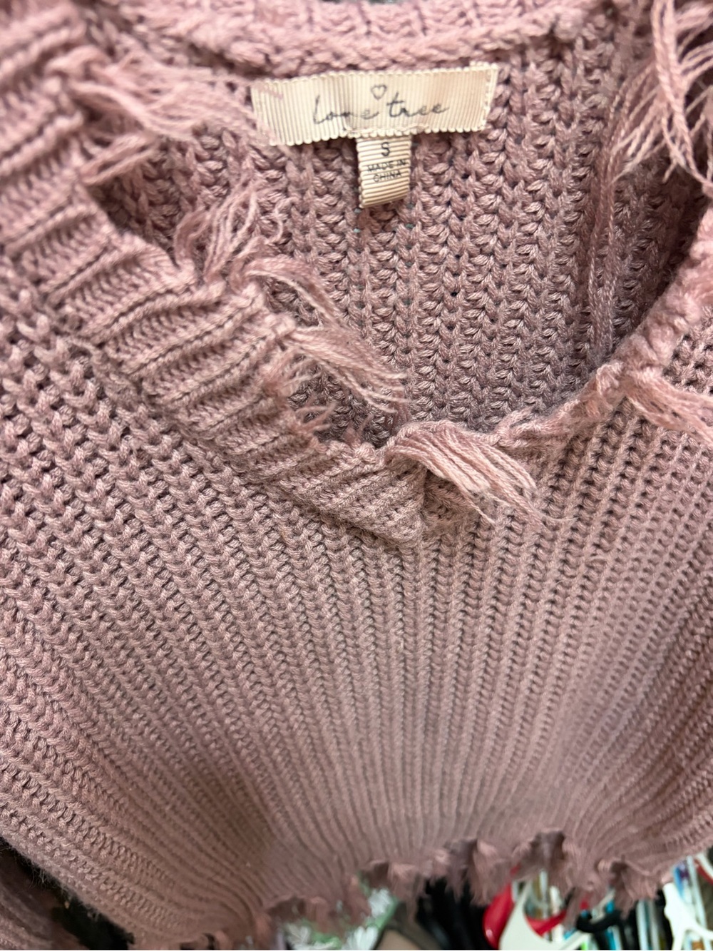 Love Tree Distressed V-Neck Sweater - Mauve - Picture 3 of 4